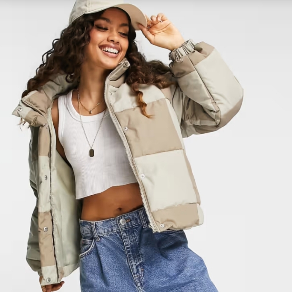 Asos Design Solid Check Puffer Jacket - image 1